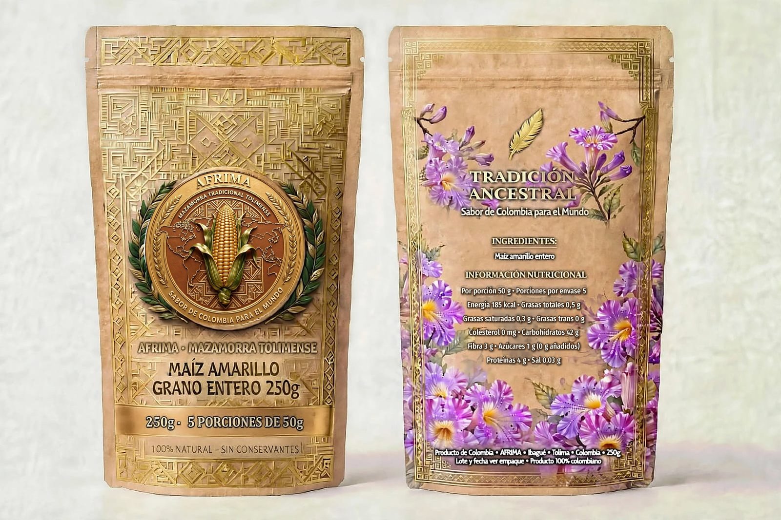 Mazamorra Tradicional Tolimense AFRIMA, maíz amarillo, presentación 250g